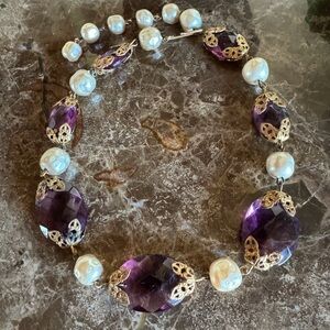 Vintage Amethyst Stone/Freshwater Pearl Choker Necklace